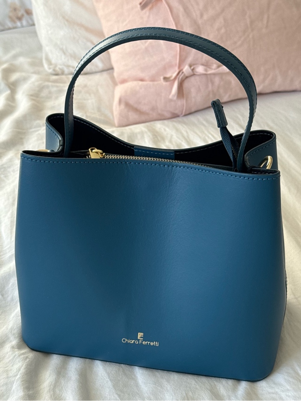Chiara Ferretti Teal Leather Top-Handle Bag